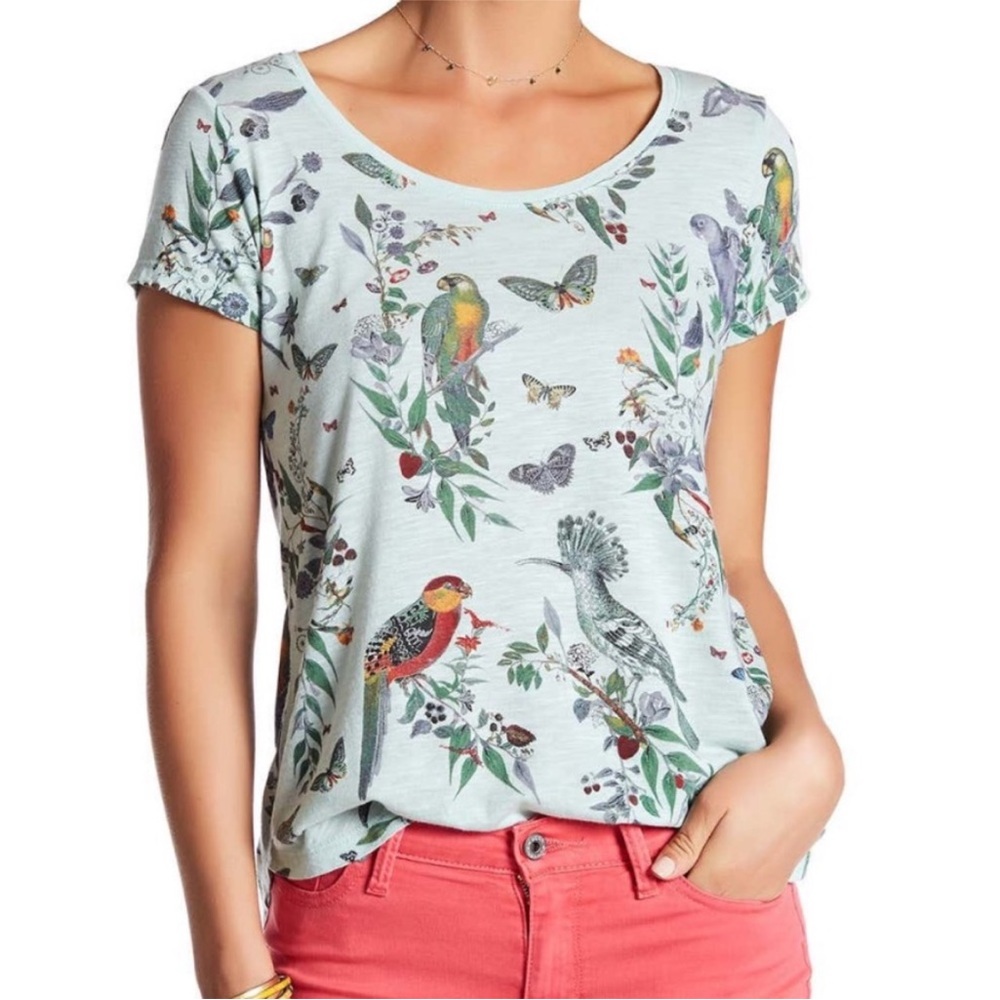 Lucky Brand Crazy Parrot Bird Butterfly Tee Small